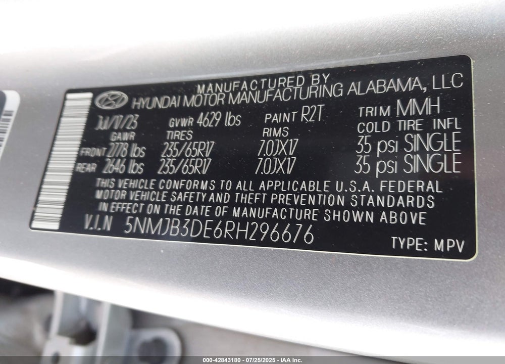 2024 HYUNDAI TUCSON VIN: 5NMJB3DE6RH296676