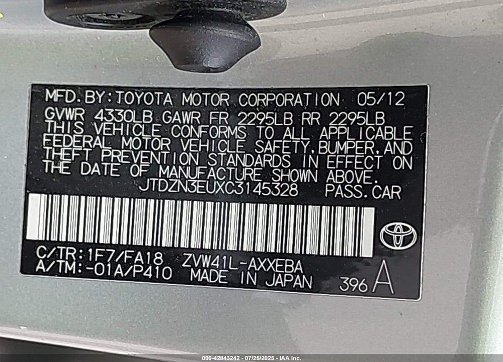 2012 TOYOTA PRIUS V VIN: JTDZN3EUXC3145328