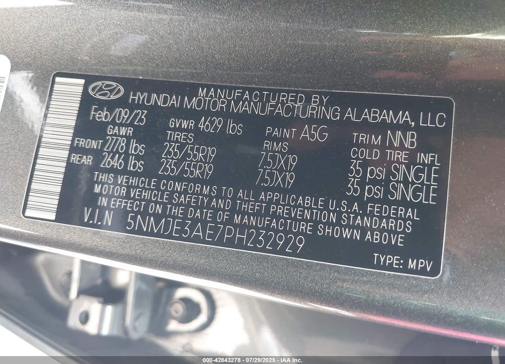 2023 HYUNDAI TUCSON VIN: 5NMJE3AE7PH232929