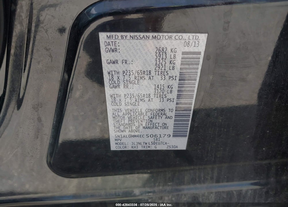 2014 INFINITI QX60 VIN: 5N1AL0MM4EC506179