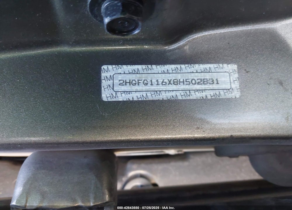 2008 HONDA CIVIC VIN: 2HGFG116X8H502831