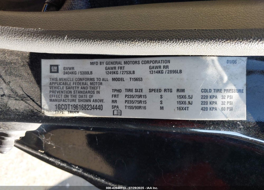 2006 CHEVROLET COLORADO VIN: 1GCDT196168234440