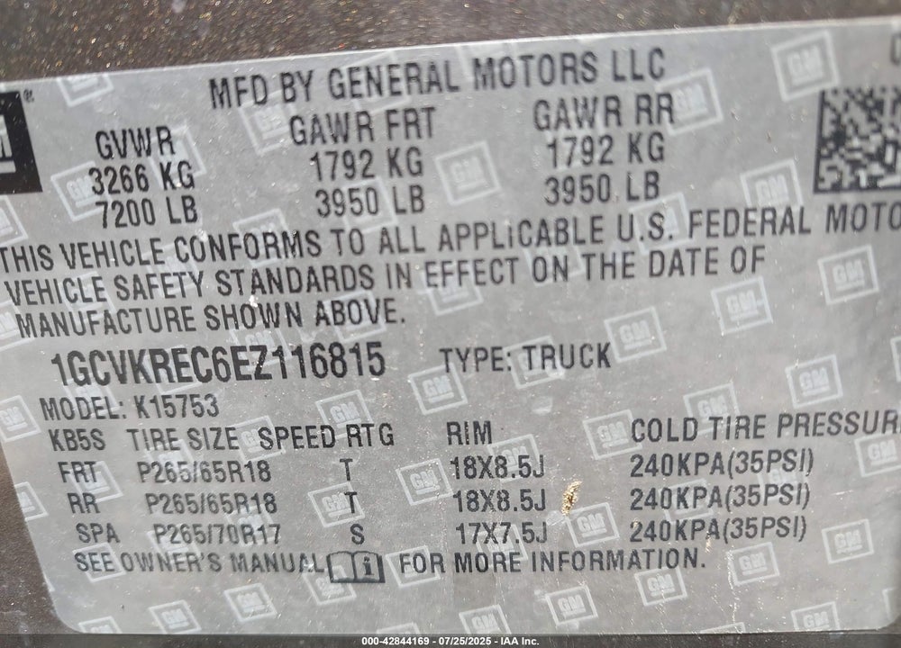 2014 CHEVROLET SILVERADO 1500 VIN: 1GCVKREC6EZ116815