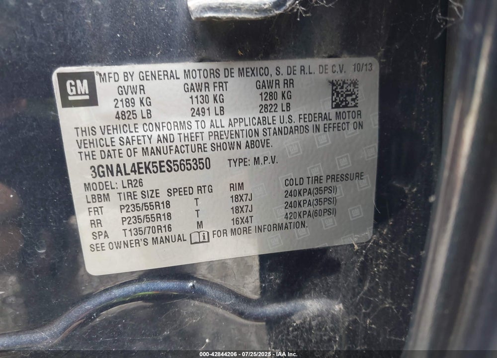 2014 CHEVROLET CAPTIVA SPORT VIN: 3GNAL4EK5ES565350