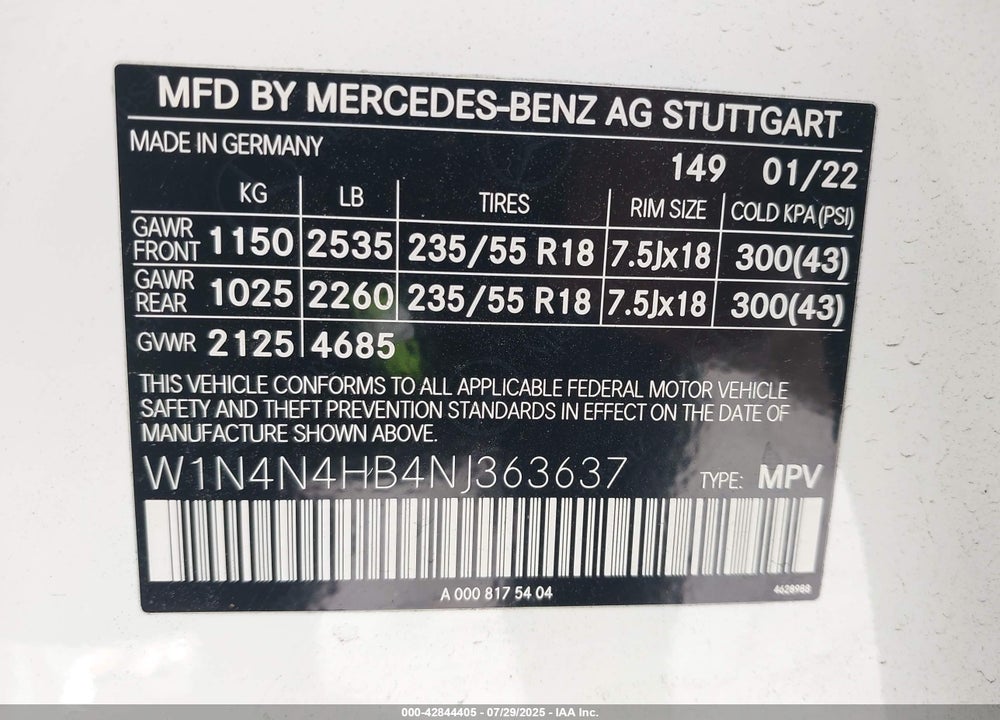 2022 MERCEDES-BENZ GLA-CLASS VIN: W1N4N4HB4NJ363637