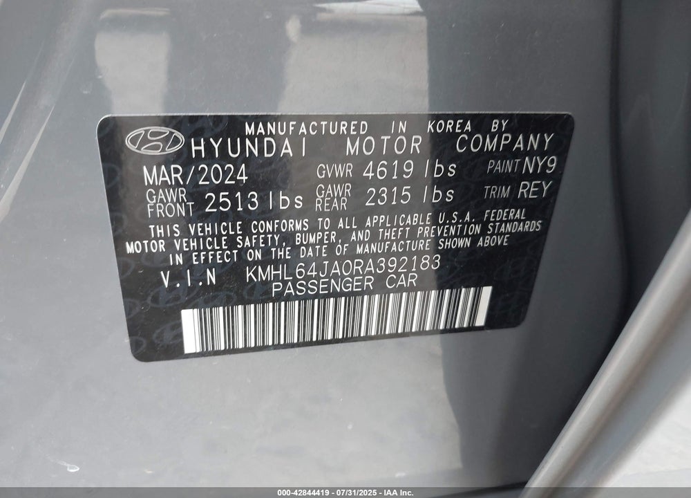2024 HYUNDAI SONATA VIN: KMHL64JA0RA392183