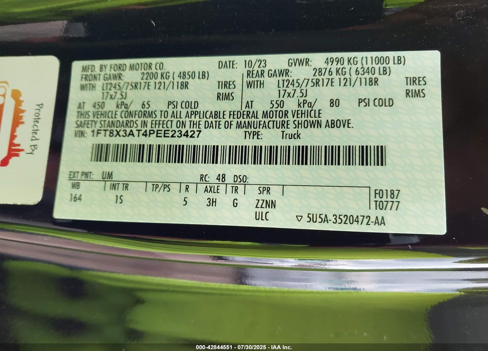 2023 FORD F-350 XL VIN: 1FT8X3AT4PEE23427