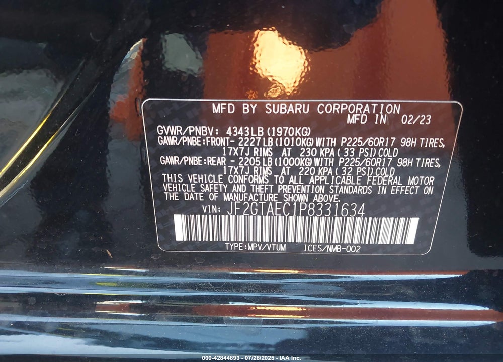 2023 SUBARU CROSSTREK VIN: JF2GTAEC1P8331634