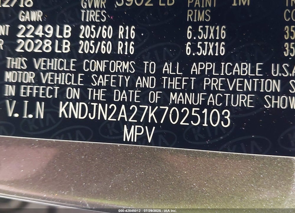 2019 KIA SOUL VIN: KNDJN2A27K7025103
