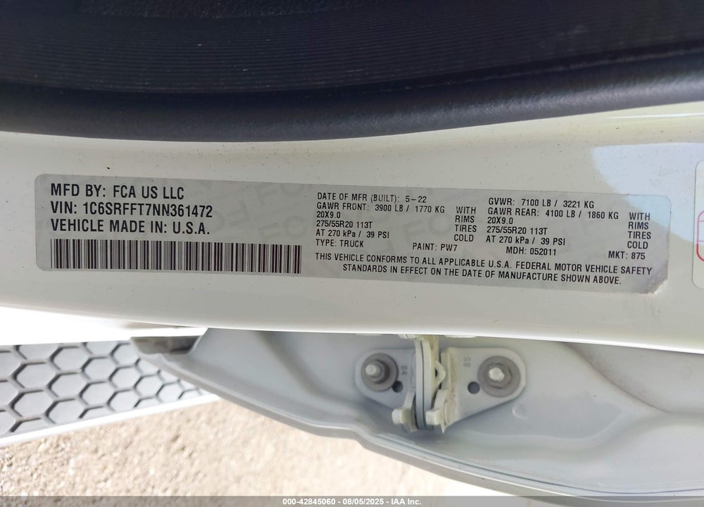 2022 RAM 1500 VIN: 1C6SRFFT7NN361472