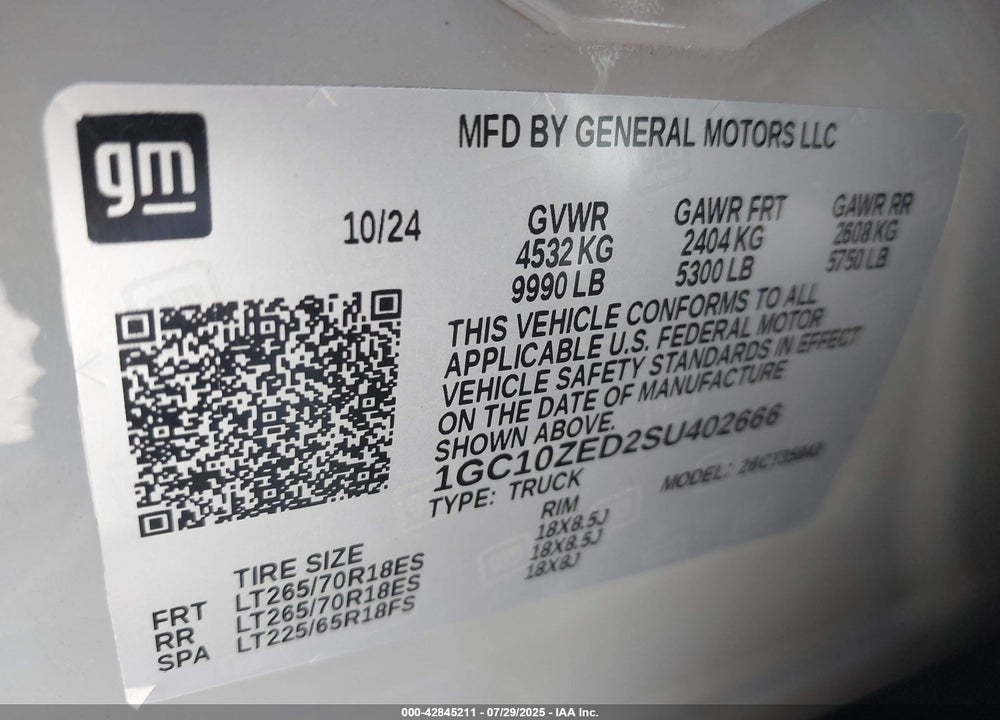 2025 CHEVROLET SILVERADO EV LT VIN: 1GC10ZED2SU402666