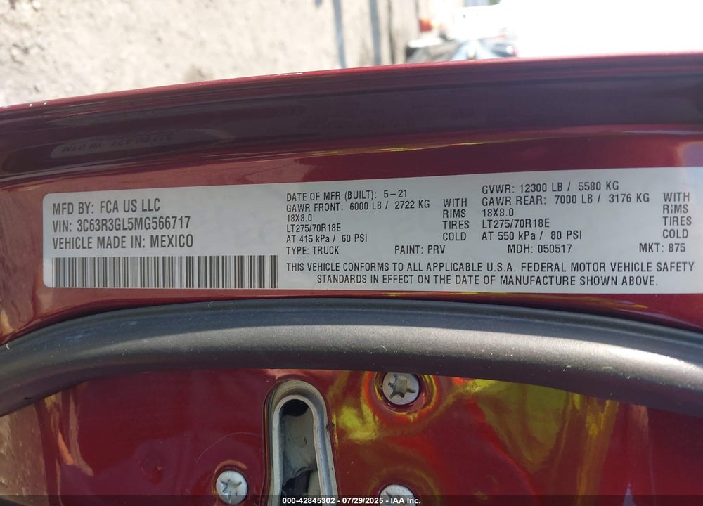 2021 RAM 3500 TRADESMAN  4X4 8' BOX VIN: 3C63R3GL5MG566717