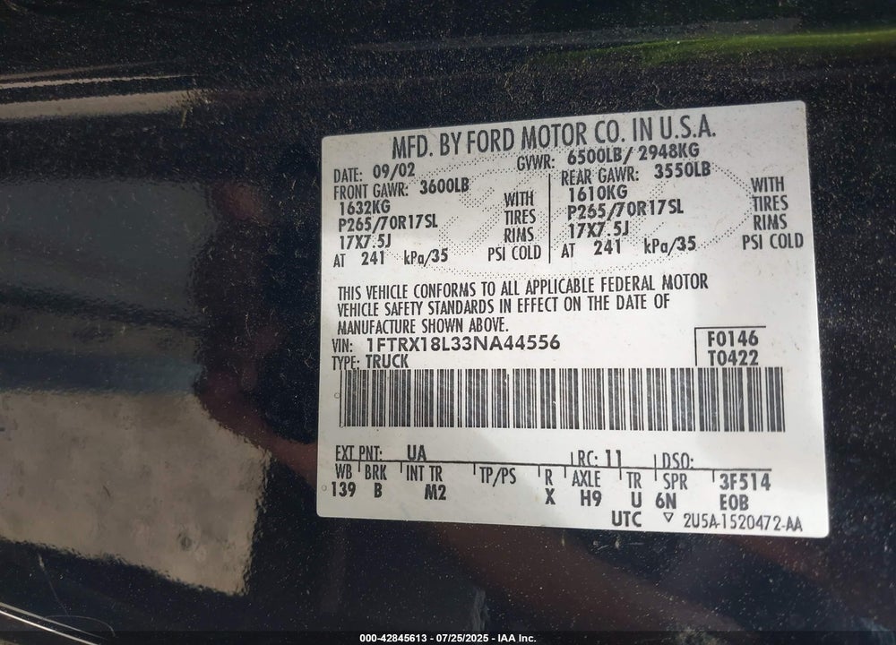 2003 FORD F-150 LARIAT/XL/XLT VIN: 1FTRX18L33NA44556