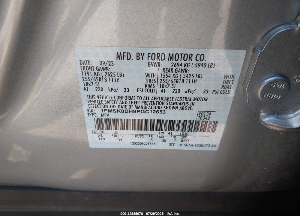 2023 FORD EXPLORER VIN: 1FMSK8DH9PGC12653