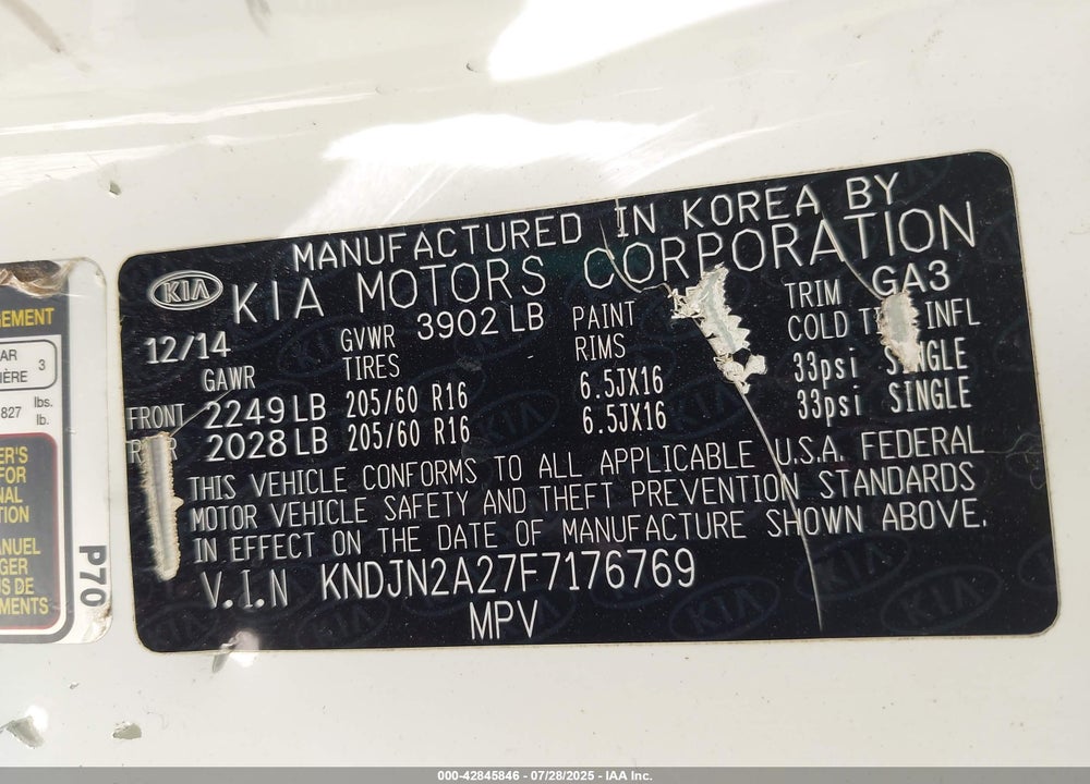 2015 KIA SOUL VIN: KNDJN2A27F7176769