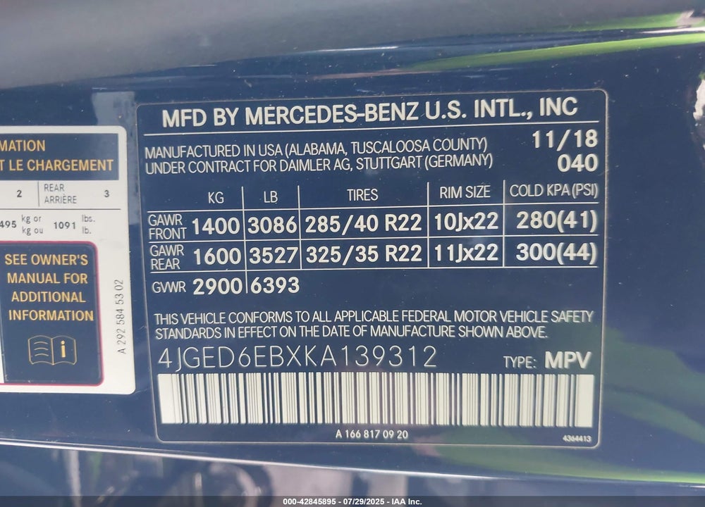 2019 MERCEDES-BENZ AMG GLE 43 COUPE 4MATIC VIN: 4JGED6EBXKA139312