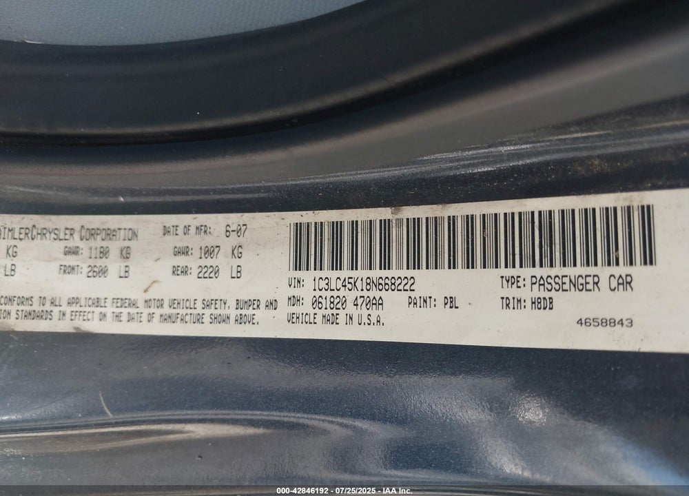 2008 CHRYSLER SEBRING VIN: 1C3LC45K18N668222