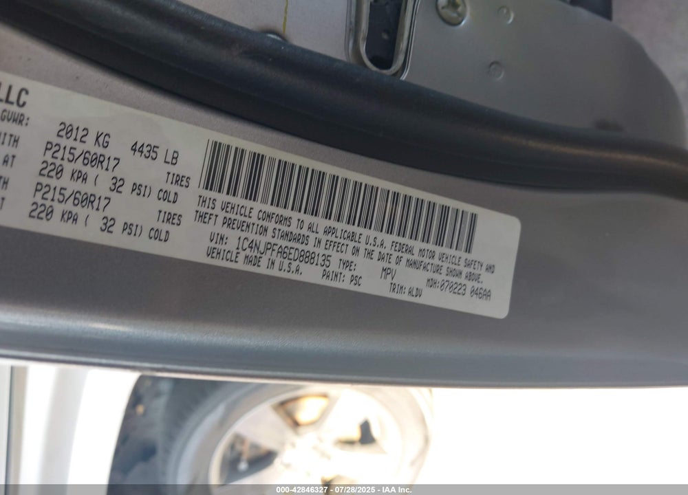 2014 JEEP PATRIOT VIN: 1C4NJPFA6ED888135