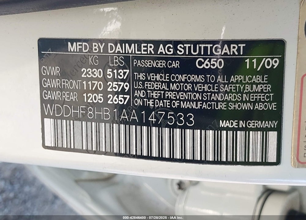 2010 MERCEDES-BENZ E-CLASS VIN: WDDHF8HB1AA147533