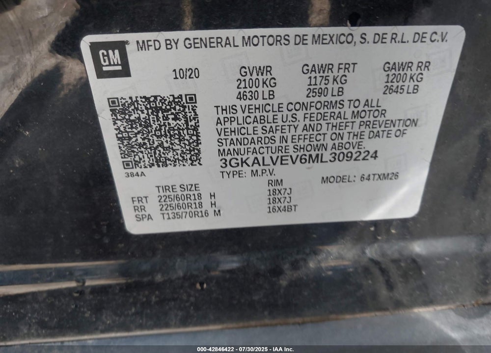 2021 GMC TERRAIN AWD SLT VIN: 3GKALVEV6ML309224