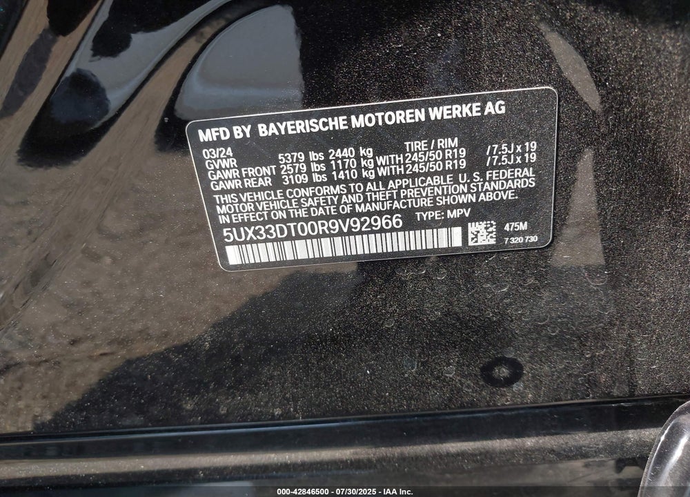 2024 BMW X4 VIN: 5UX33DT00R9V92966