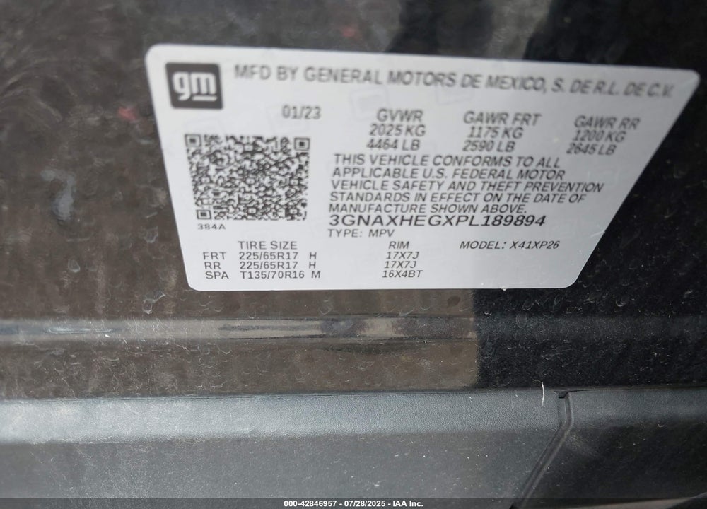 2023 CHEVROLET EQUINOX VIN: 3GNAXHEGXPL189894