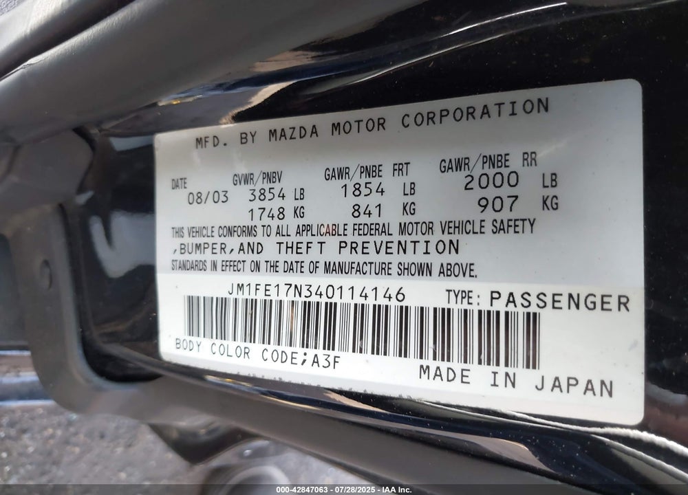 2004 MAZDA RX-8 VIN: JM1FE17N340114146