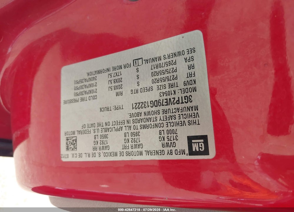 2013 GMC SIERRA 1500 VIN: 3GTP2VE79DG132221