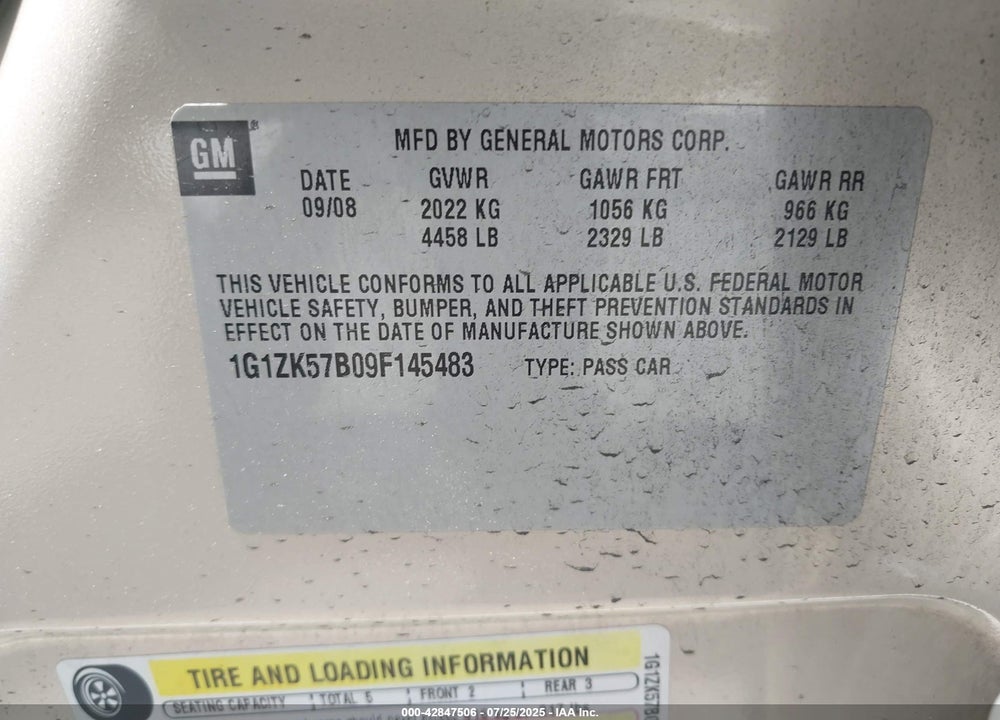 2009 CHEVROLET MALIBU VIN: 1G1ZK57B09F145483