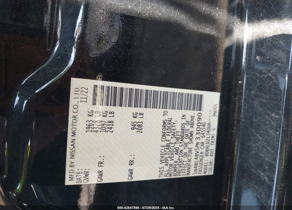 2023 NISSAN ALTIMA VIN: 1N4BL4BV5PN330090