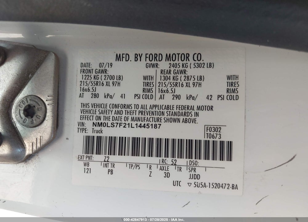 2020 FORD TRANSIT CONNECT VIN: NM0LS7F21L1445187