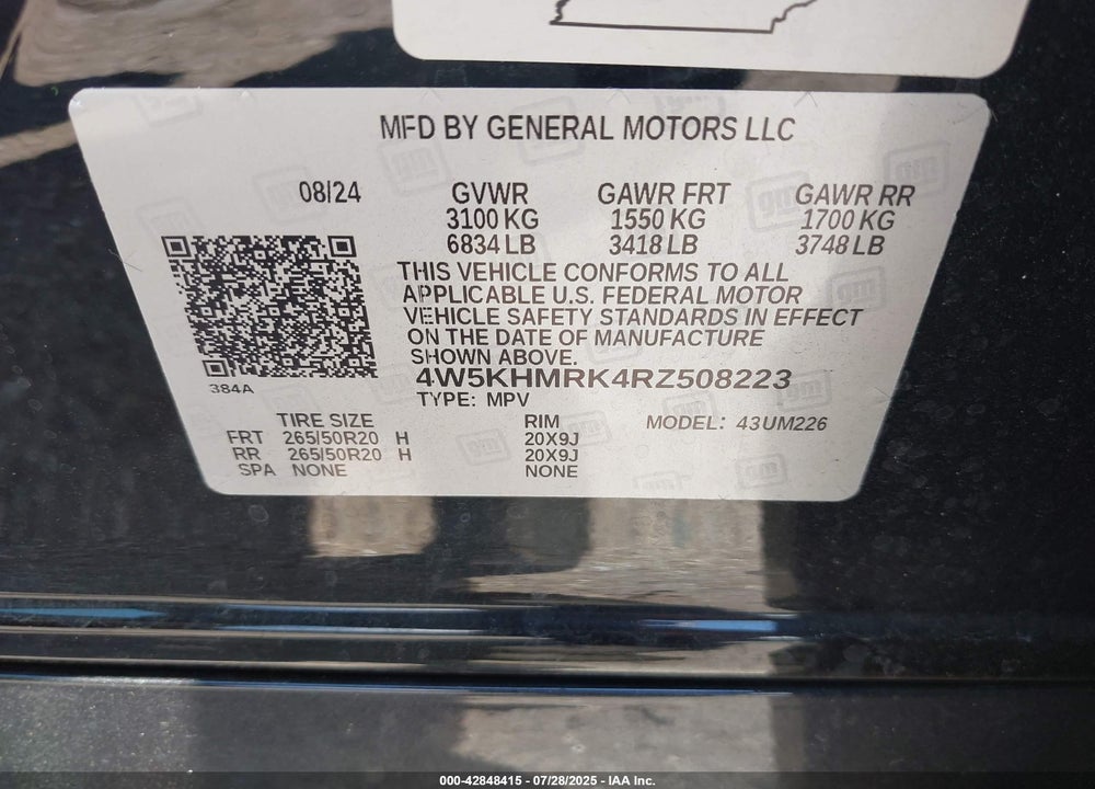 2024 ACURA ZDX VIN: 4W5KHMRK4RZ508223