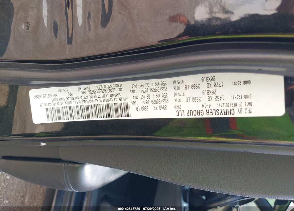 2014 DODGE DURANGO VIN: 1C4RDJAG5EC489756