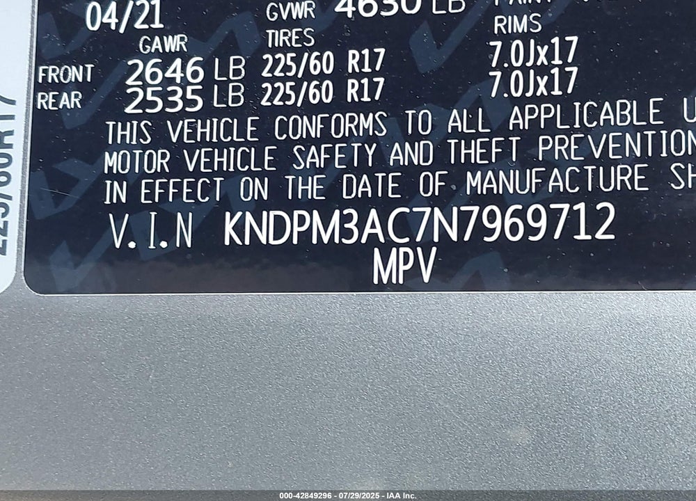 2022 KIA SPORTAGE VIN: KNDPM3AC7N7969712