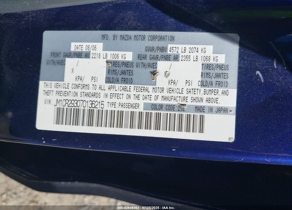 2007 MAZDA 5 TOURING VIN: JM1CR293070136215