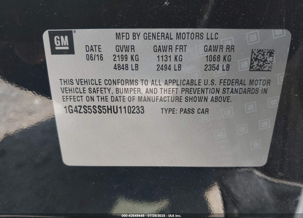2017 BUICK LACROSSE VIN: 1G4ZS5SS5HU110233