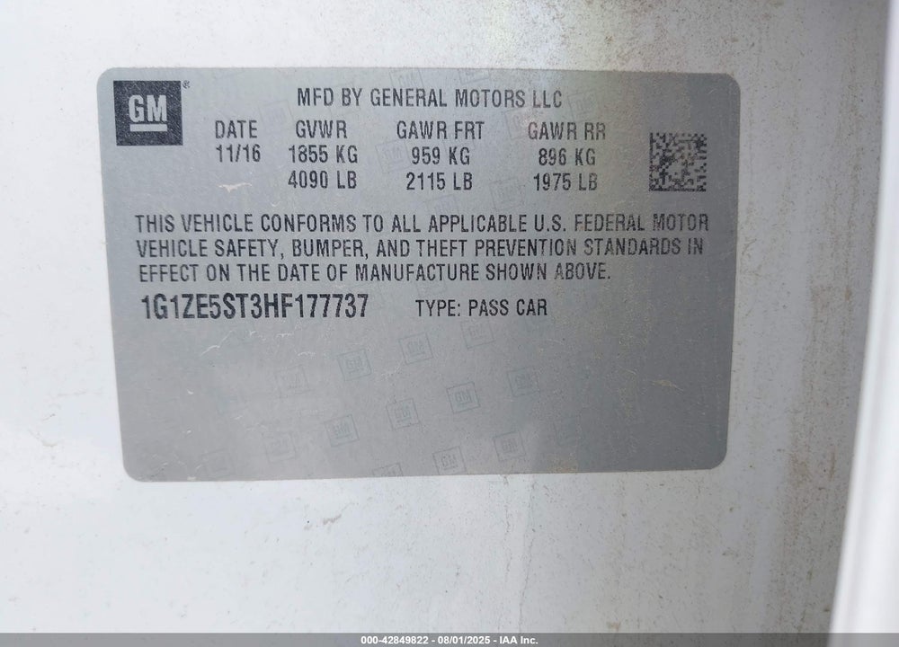 2017 CHEVROLET MALIBU 1LT VIN: 1G1ZE5ST3HF177737