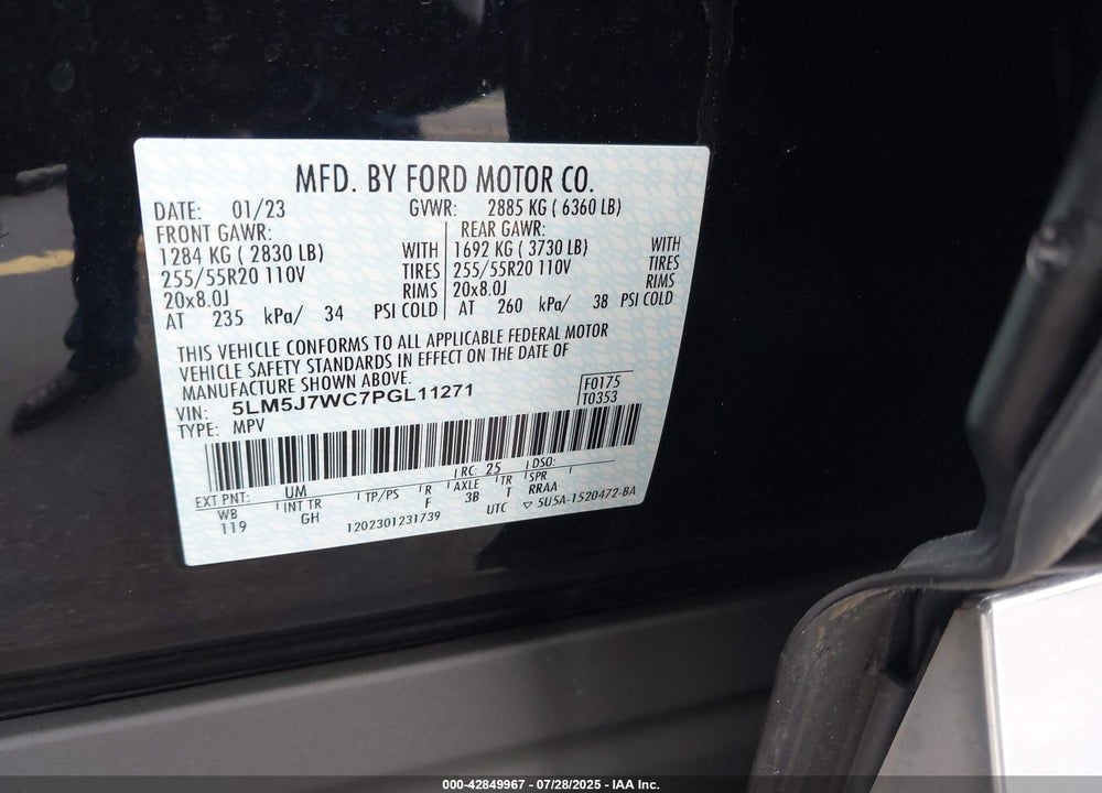 2023 LINCOLN AVIATOR VIN: 5LM5J7WC7PGL11271