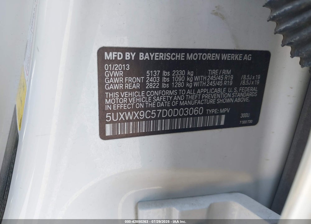 2013 BMW X3 VIN: 5UXWX9C57D0D03060