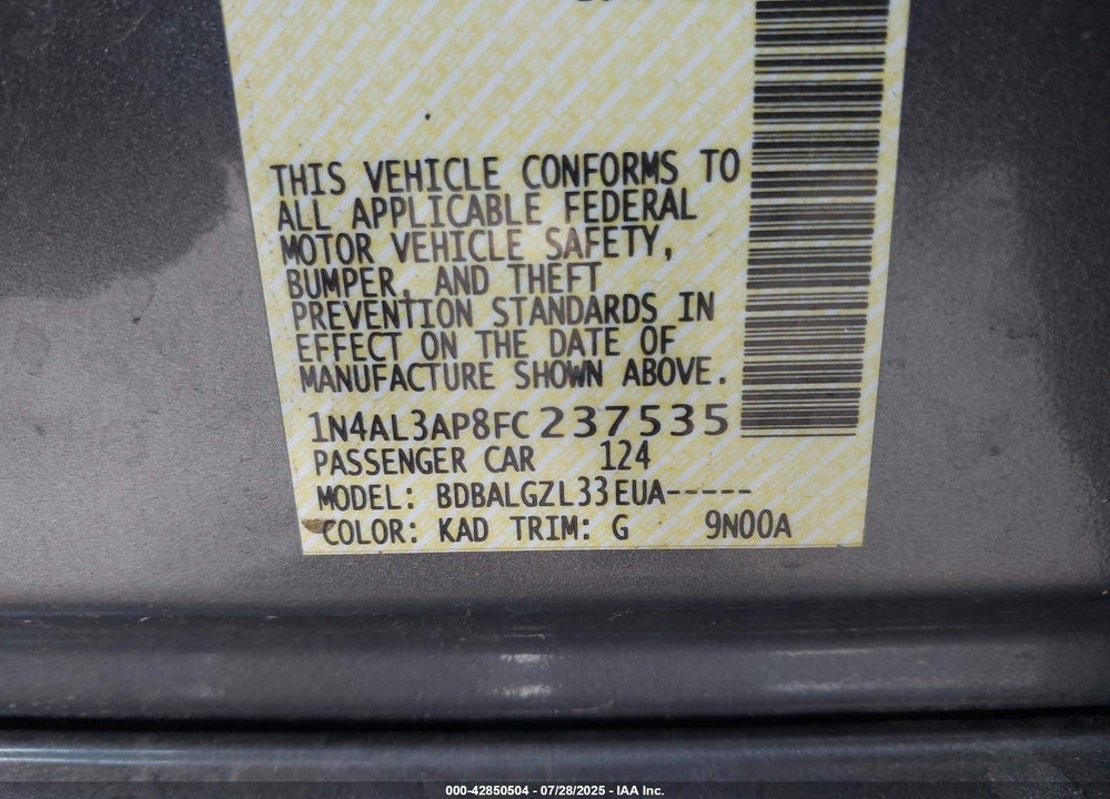 2015 NISSAN ALTIMA VIN: 1N4AL3AP8FC237535