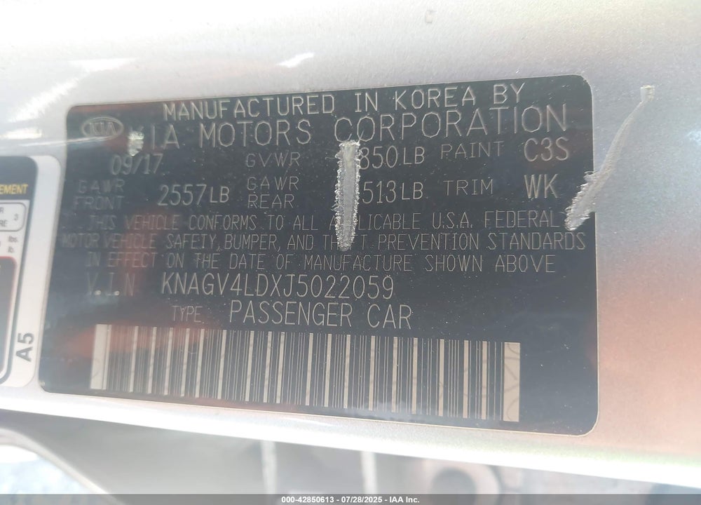 2018 KIA OPTIMA HYBRID VIN: KNAGV4LDXJ5022059