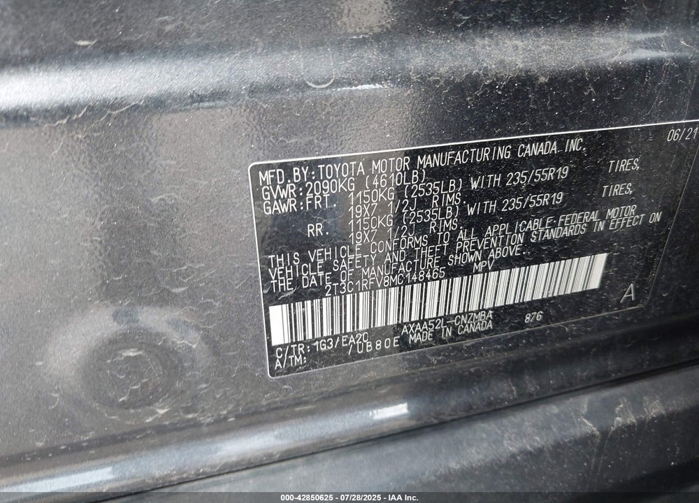 2021 TOYOTA RAV4 XLE PREMIUM VIN: 2T3C1RFV8MC148465