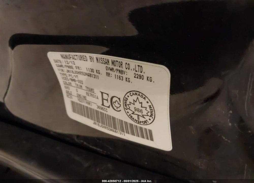 2013 INFINITI EX37 VIN: JN1BJ0HR5DM481311