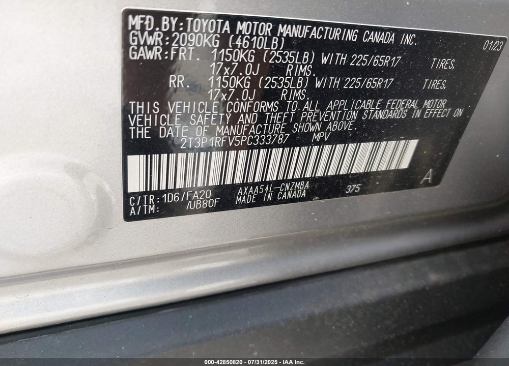 2023 TOYOTA RAV4 VIN: 2T3P1RFV5PC333787