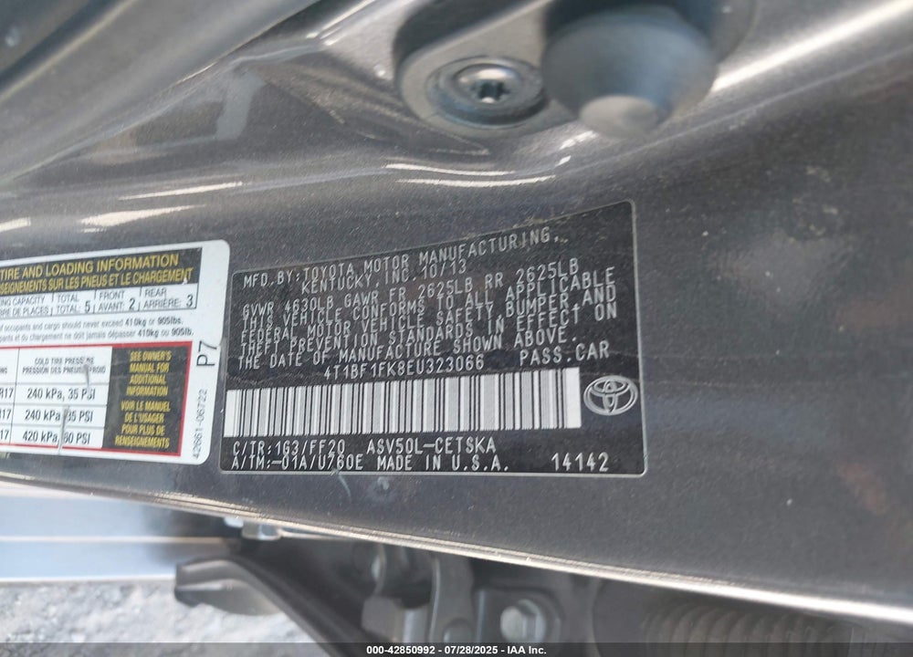 2014 TOYOTA CAMRY VIN: 4T1BF1FK8EU323066