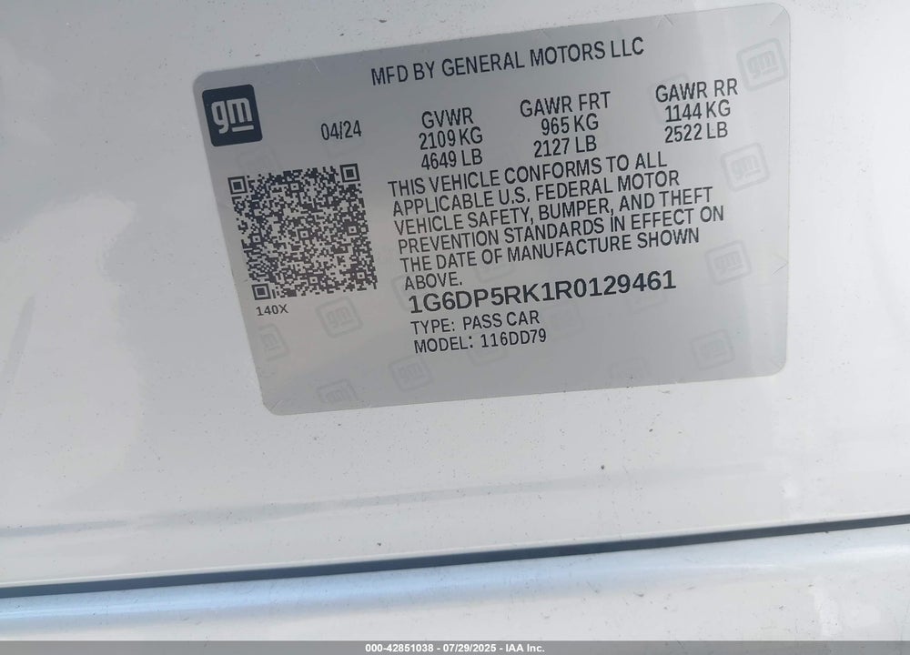 2024 CADILLAC CT5 SPORT VIN: 1G6DP5RK1R0129461