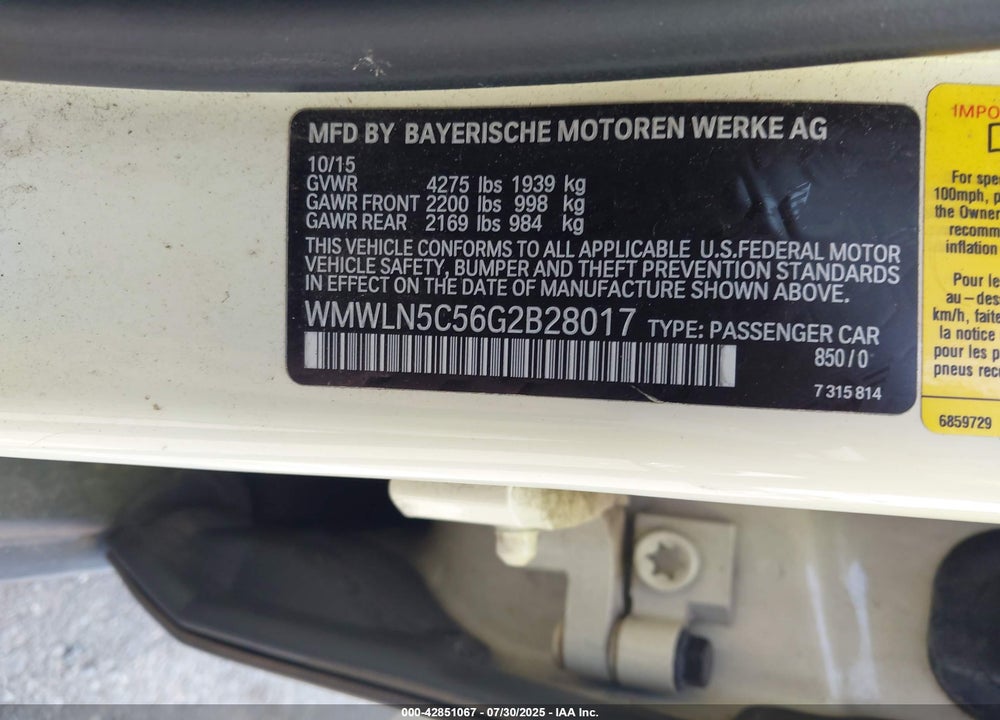 2016 MINI CLUBMAN COOPER VIN: WMWLN5C56G2B28017