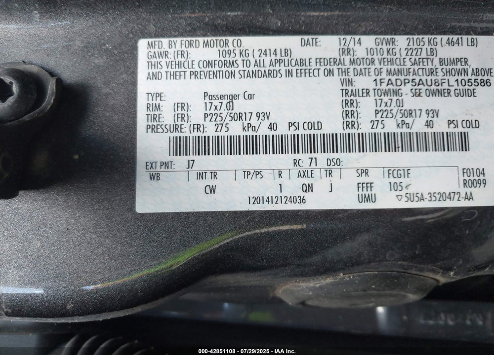 2015 FORD C-MAX VIN: 1FADP5AU8FL105586