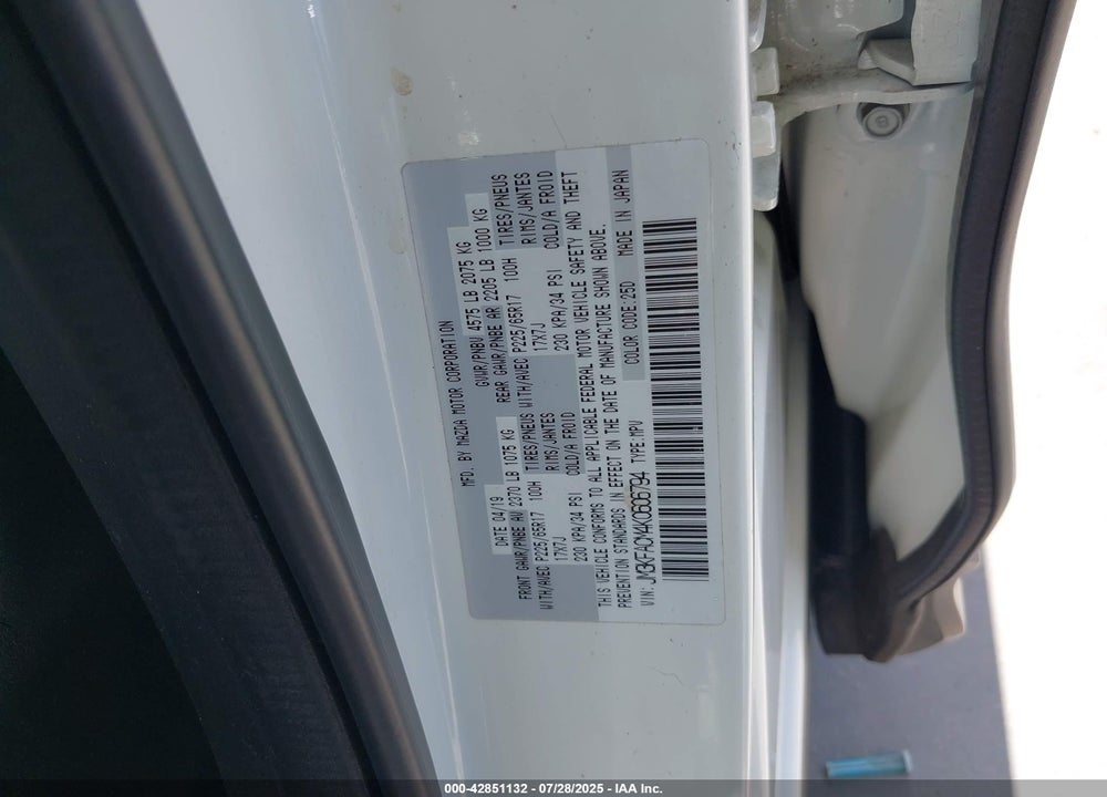 2019 MAZDA CX-5 VIN: JM3KFACM4K0606794