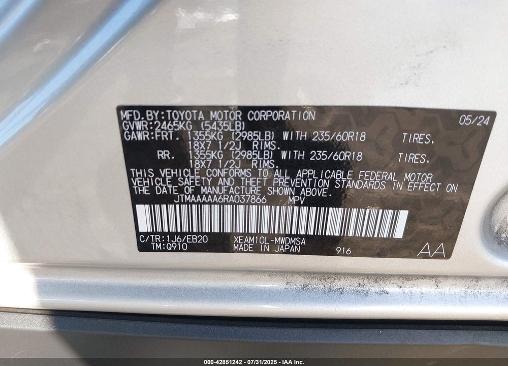 2024 TOYOTA BZ4X VIN: JTMAAAAA6RA037866